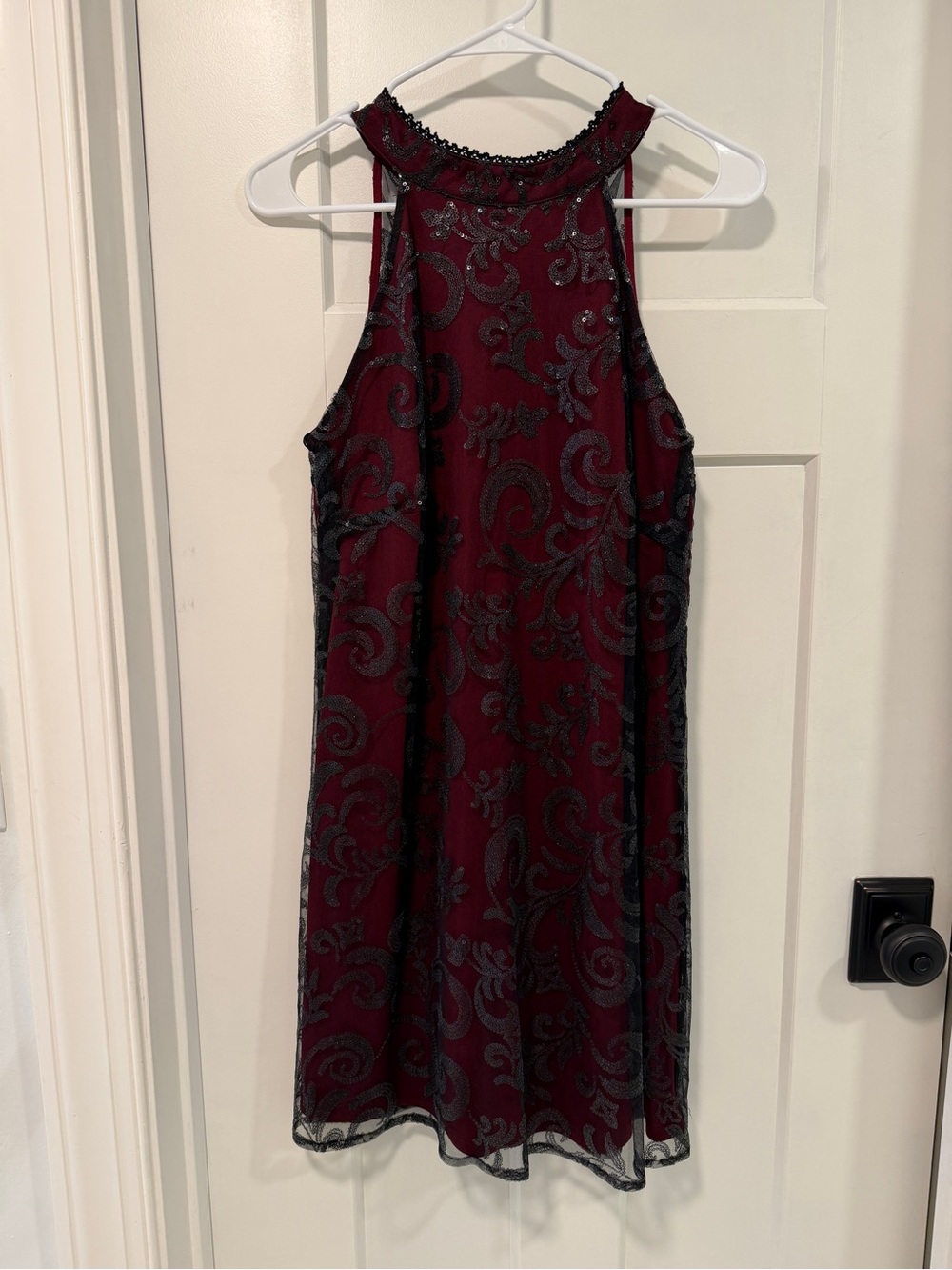 Altar'd State Burgundy Mini Dress with Black Lace Overlay